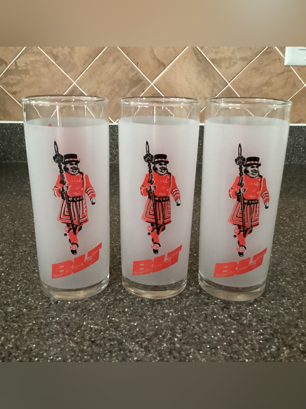Vintage Beefeater Gin Lime & Tonic Frosted Tall Highball Glasses Set Of 3 - IEC